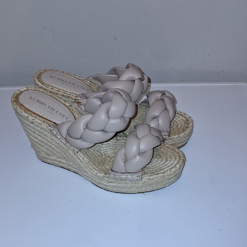 Kenneth Cole Beige Braided Wedge Sandals